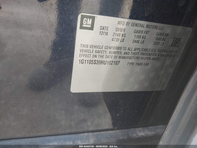 1G1105S39HU182187 Chevrolet lfx - sidi: spark ignited direct injection, vvt, e85 max, alum