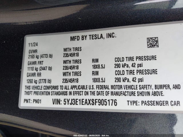 2025 TESLA MODEL 3 5YJ3E1EAXSF905176 Photo 8
