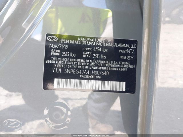 5NPEG4JA4LH007640 Hyundai SONATA SE