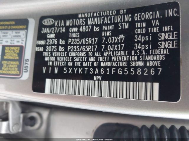 5XYKT3A61FG558267 KIA SORENTO LX