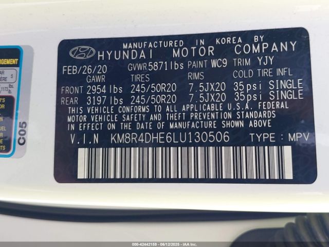 2020 HYUNDAI PALISADE KM8R4DHE6LU130506 Photo 8
