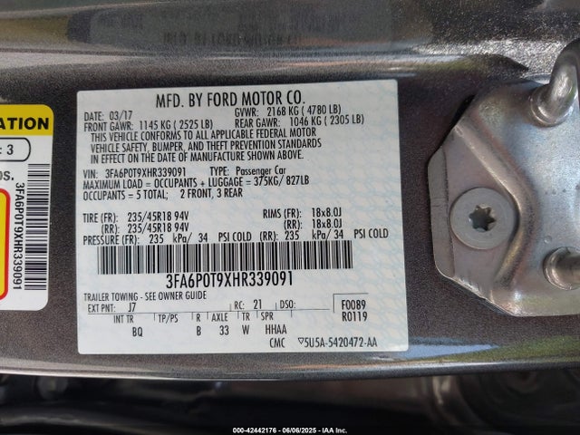 3FA6P0T9XHR339091 Ford FUSION SE