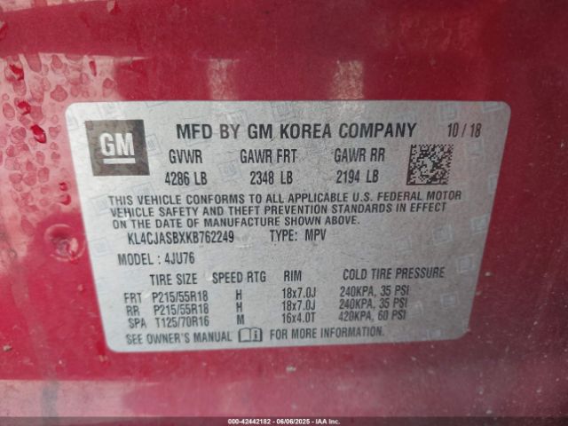 KL4CJASBXKB762249 Buick luv: mfi, variable valve timing, alum, e85 max