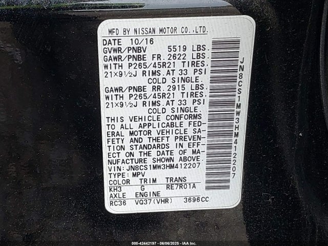 JN8CS1MW3HM412207 Infiniti QX70
