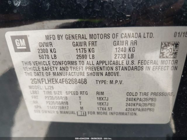 2GNFLHEK4F6268468 Chevrolet lea - flex fuel (gas/alc), aluminum, ho,