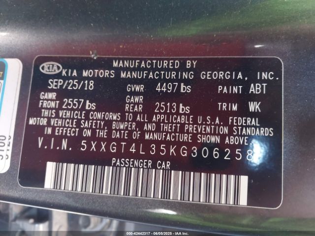 2019 KIA OPTIMA 5XXGT4L35KG306258 Photo 8