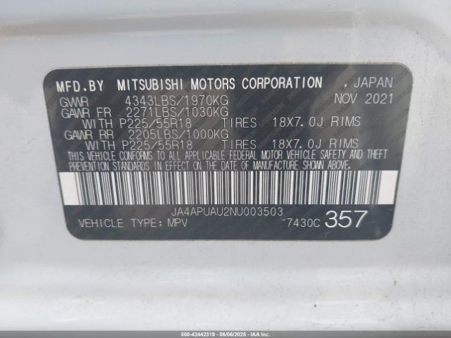 2022 MITSUBISHI OUTLANDER SPORT JA4APUAU2NU003503 Photo 8
