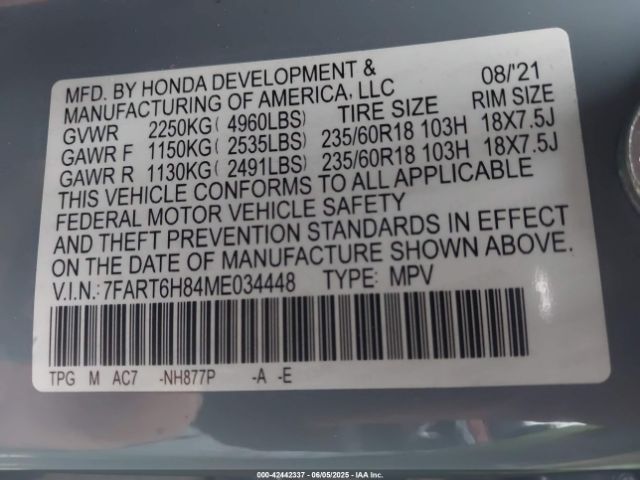 7FART6H84ME034448 Honda Cr-v Hybrid Ex-l