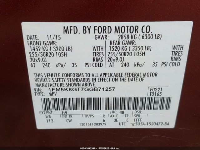 2016 FORD EXPLORER 1FM5K8GT7GGB71257 Photo 8