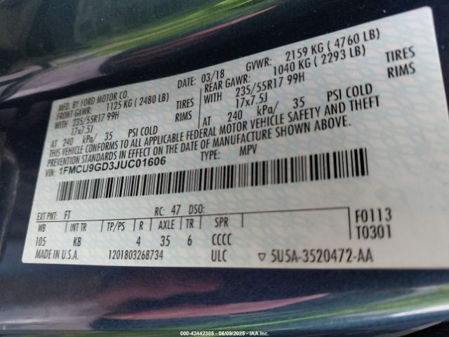 2018 FORD ESCAPE 1FMCU9GD3JUC01606 Photo 8