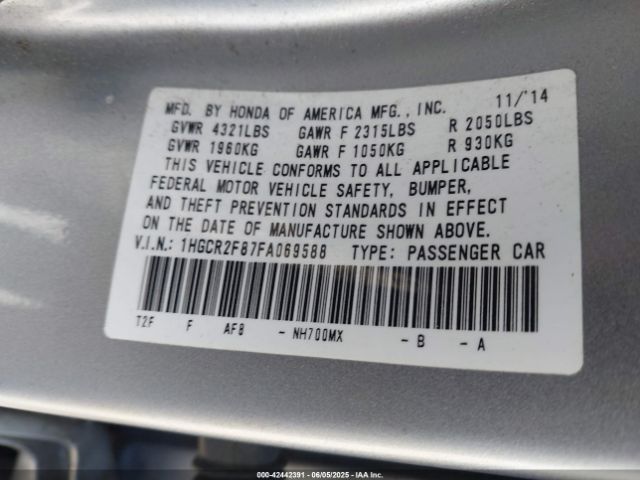 1HGCR2F87FA069588 Honda Accord Ex-l