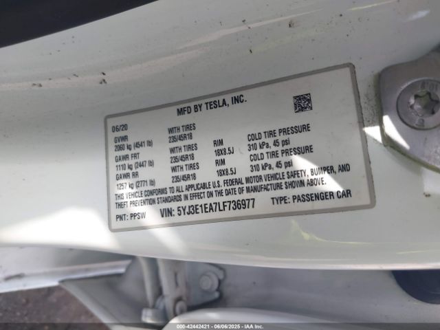 2020 TESLA MODEL 3 5YJ3E1EA7LF736977 Photo 8