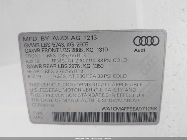 WA1CMAFP9EA071298 Audi Q5 3.0 Tdi Premium Plus