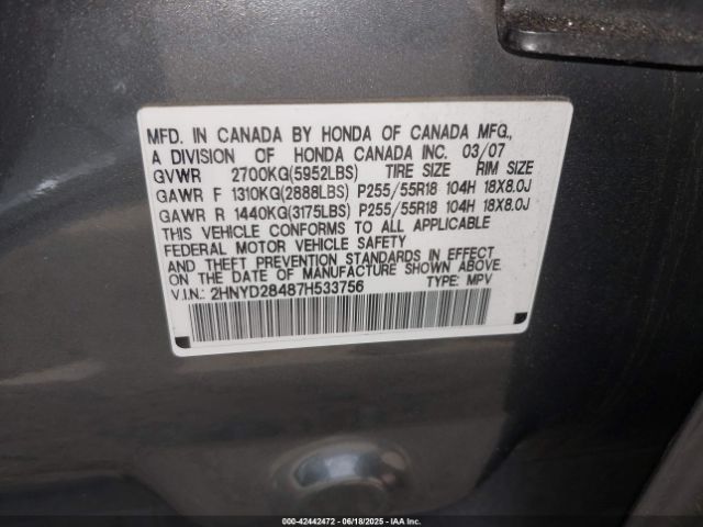 2007 ACURA MDX 2HNYD28487H533756 Photo 8