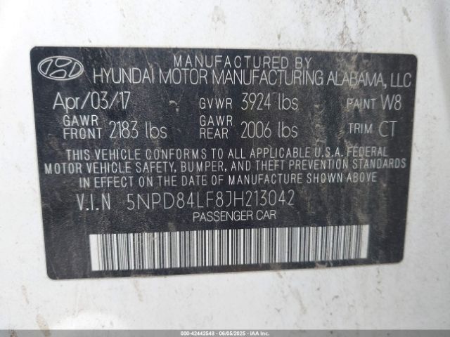 5NPD84LF8JH213042 Hyundai mpi nu