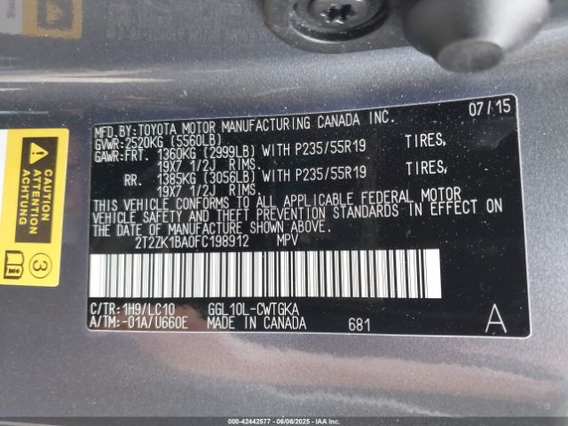2T2ZK1BA0FC198912 Lexus 2gr-fe