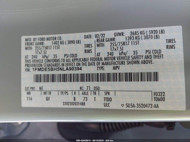 1FMDE5BH5NLA90394 Ford ecoboost