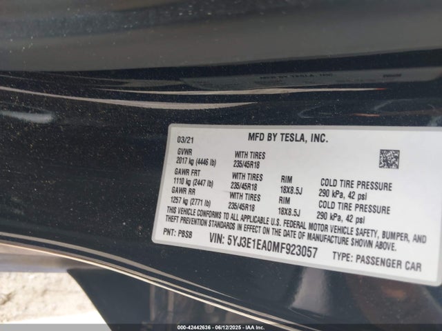2021 TESLA MODEL 3 5YJ3E1EA0MF923057 Photo 8