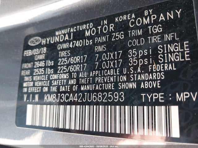 KM8J3CA42JU682593 Hyundai gdi nu