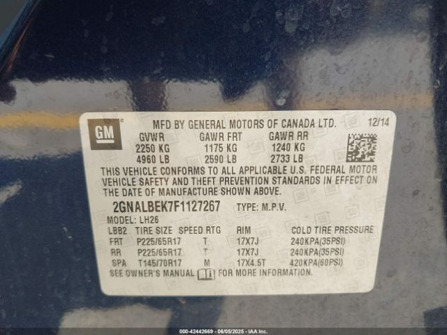 2GNALBEK7F1127267 Chevrolet EQUINOX 1LT