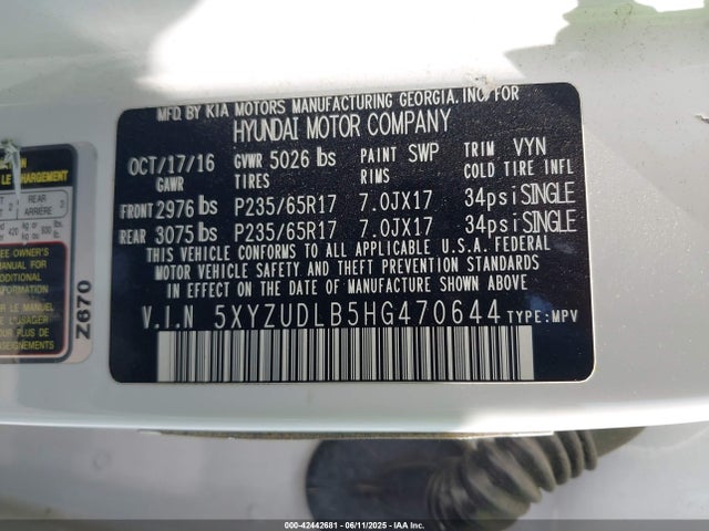 5XYZUDLB5HG470644 Hyundai Santa Fe Sport 2.4l