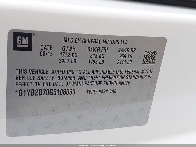 1G1YB2D78G5108050 Chevrolet lt1 - di, afm, vvt, ho, alum, gmna
