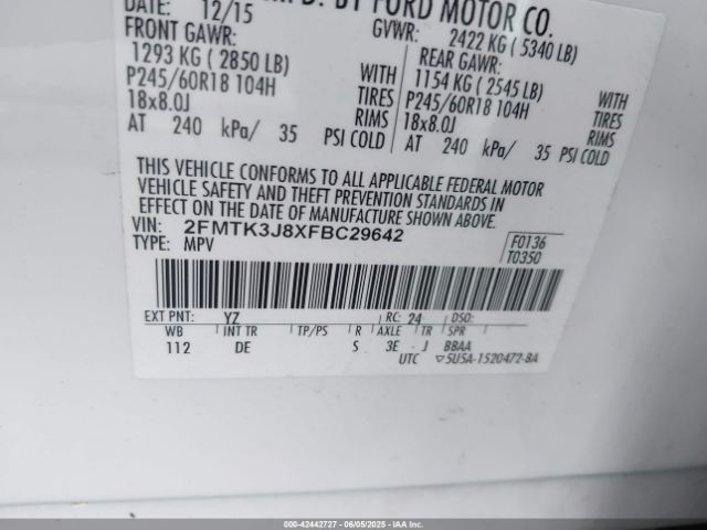 2015 FORD EDGE 2FMTK3J8XFBC29642 Photo 8