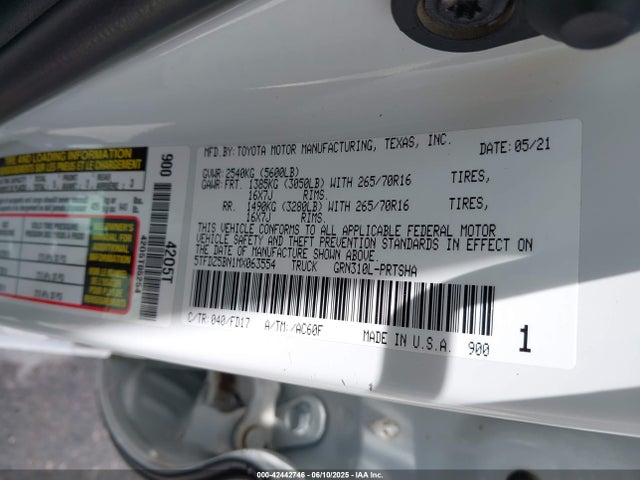 5TFDZ5BN1MX063554 Toyota 2gr-fks