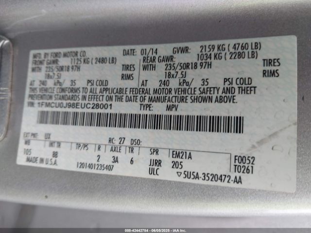 1FMCU0J98EUC28001 Ford Escape Titanium