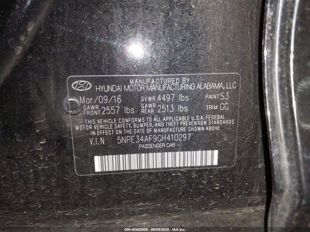 5NPE34AF9GH410297 Hyundai dohc gdi theta-ii