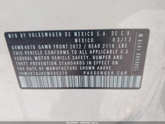 2012 VOLKSWAGEN JETTA 3VW2K7AJ4CM395270 Photo 8