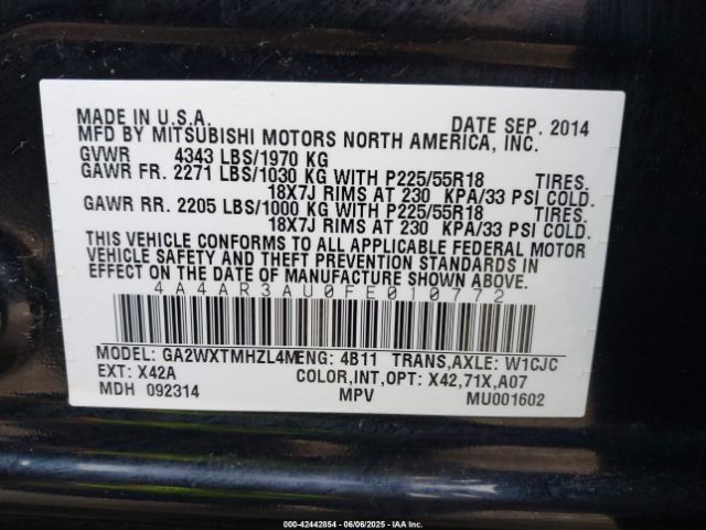 2015 MITSUBISHI OUTLANDER SPORT 4A4AR3AU0FE010772 Photo 8