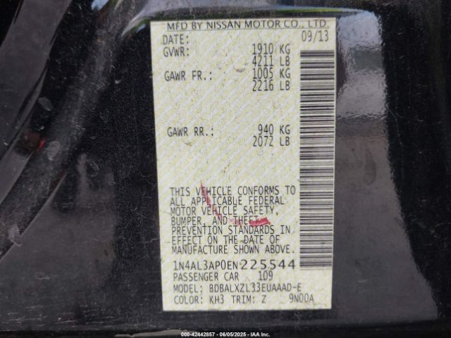 1N4AL3AP0EN225544 Nissan Altima 2.5 Sl