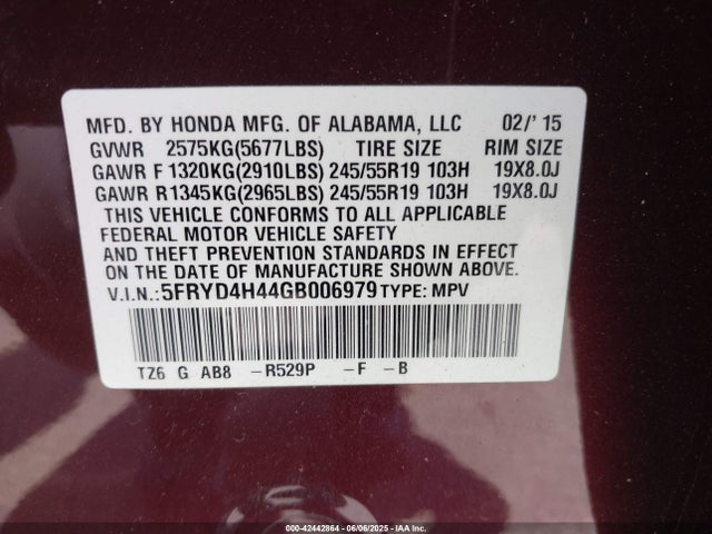 Acura j35y5 2016 5FRYD4H44GB006979 Image 9