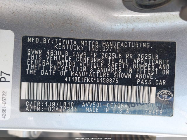 4T1BD1FKXFU159875 Toyota Camry Hybrid Xle