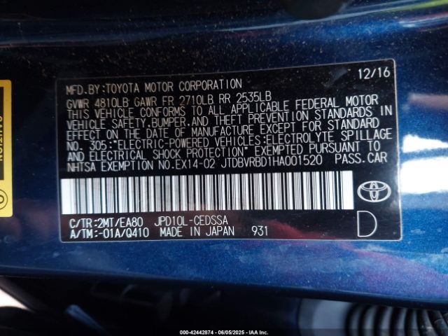 JTDBVRBD1HA001520 Toyota 4jm
