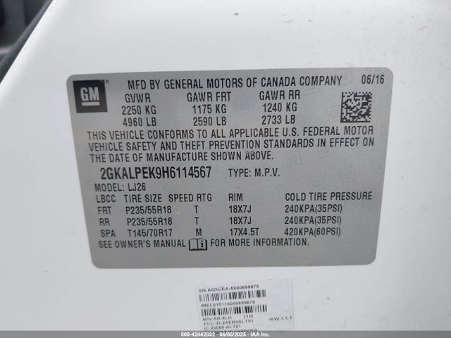2GKALPEK9H6114567 GMC lea - sidi: spark ignited direct injection, e85 max, alum