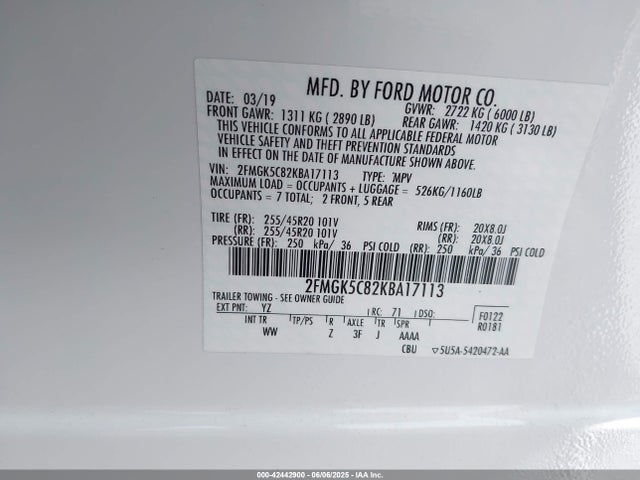 2FMGK5C82KBA17113 Ford Flex