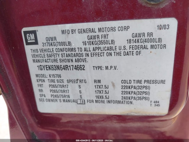 2004 CADILLAC ESCALADE 1GYEK63N64R174662 Photo 8