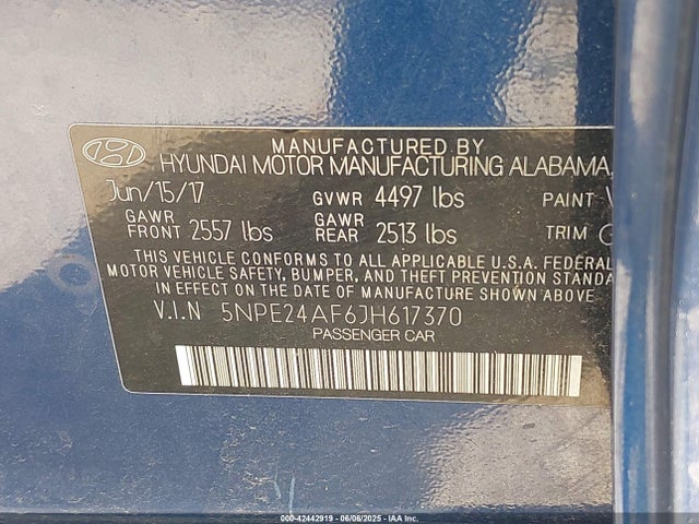 5NPE24AF6JH617370 Hyundai gdi theta-ii