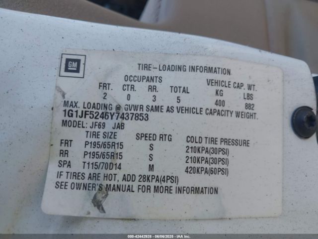 2000 CHEVROLET CAVALIER 1G1JF5246Y7437853 Photo 8