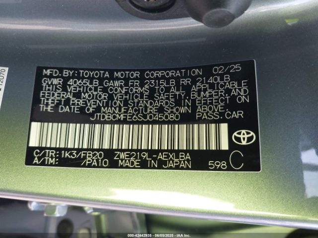 JTDBCMFE6SJ045080 Toyota 2zr-fxe