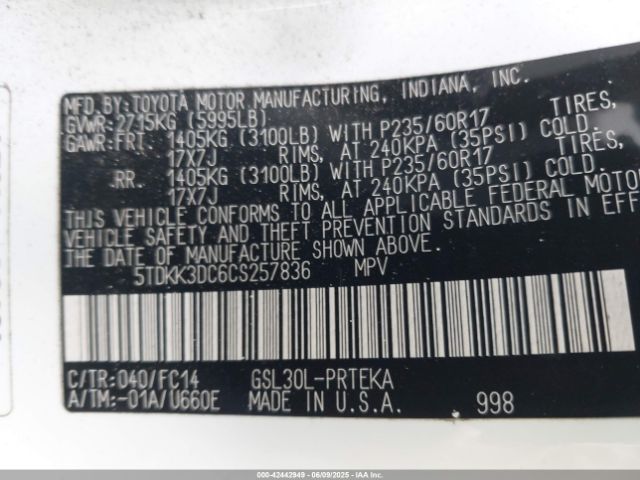 2012 TOYOTA SIENNA 5TDKK3DC6CS257836 Photo 8