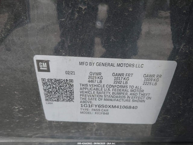 1G1FY6S0XM4106840 Chevrolet BOLT EV