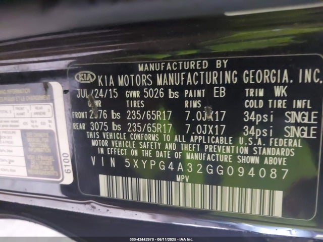5XYPG4A32GG094087 KIA dohc gdi theta ii