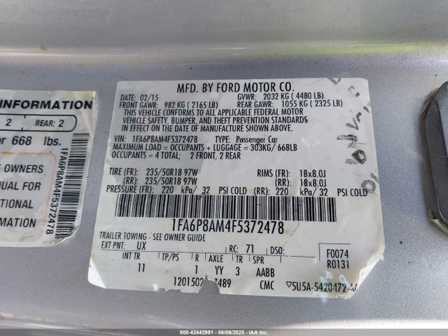 Ford 2015 2015 1FA6P8AM4F5372478 Image 9