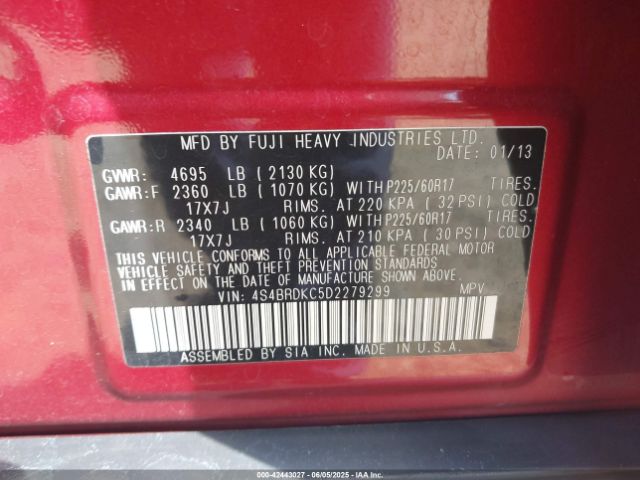 2013 SUBARU OUTBACK 4S4BRDKC5D2279299 Photo 8
