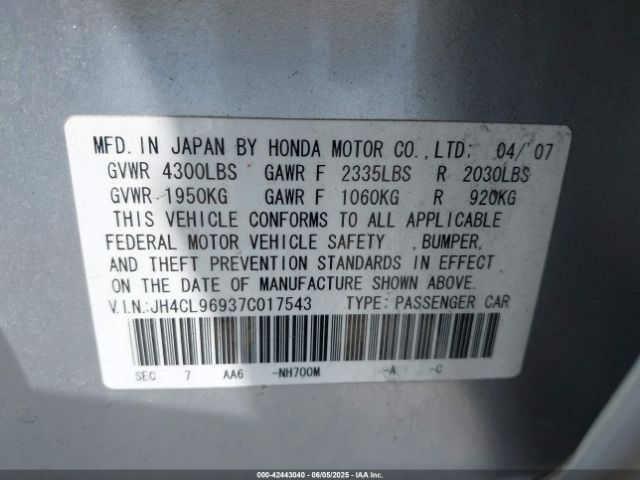 2007 ACURA TSX JH4CL96937C017543 Photo 8