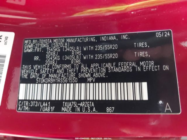 2024 TOYOTA HIGHLANDER 5TDKDRBH1RS561550 Photo 8