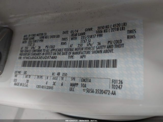 1FMCU0GX3EUD57480 Ford Escape